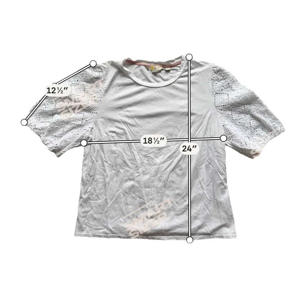 Boden Abigail Lace Eyelet Puff Sleeve Jersey Top Size 16 White Romantic Cottage - Picture 9 of 9